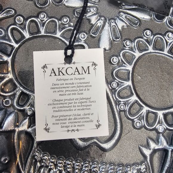 AKCAM Sugar Skull Black Silver 8”x6” Serving Dish Platter Goth Halloween Gothic - Picture 5 of 10